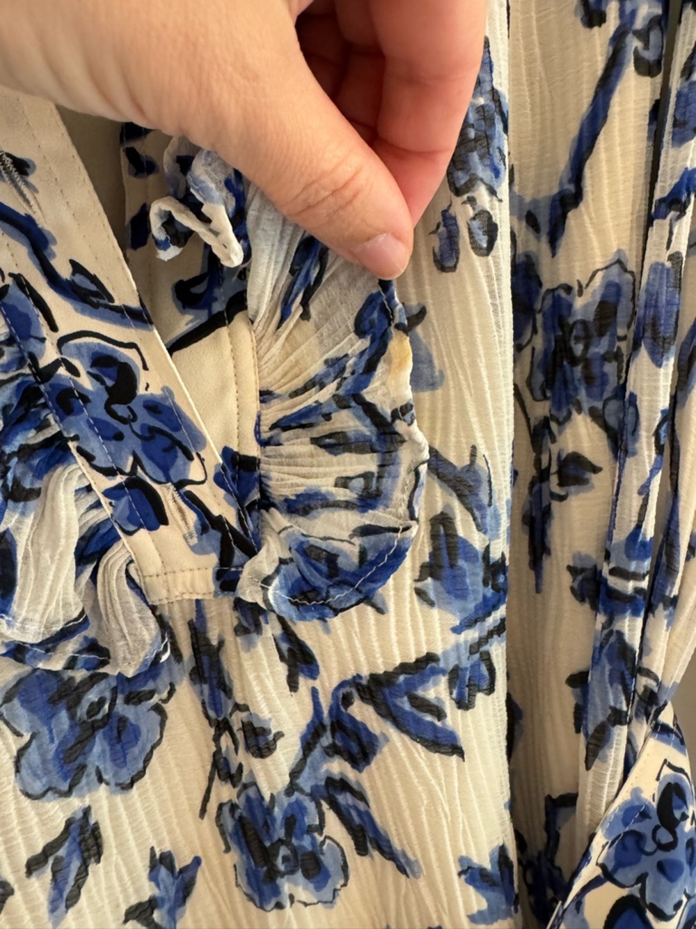 Tory Burch White and Blue Floral Long Sleeve Dress - Picture 5 of 5